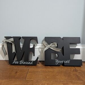 Decorative  Wooden Word Signs - Black with Striped Bows